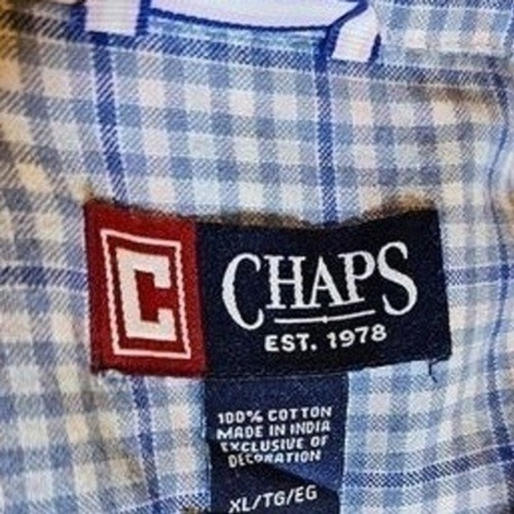 Chaps Men's LS Shirt XL Blue-White-Pink Button-Up Cotton